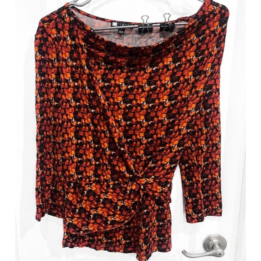 Carole Little Women’s Medium Abstract Print Twist Front 3/4 Sleeve Blouse